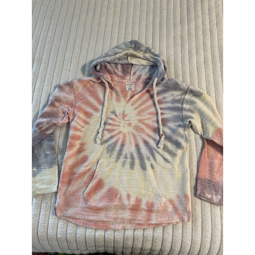 Dreamsicle tie dye hoodie womens medium pastel rainbow Beachy boho fall layer